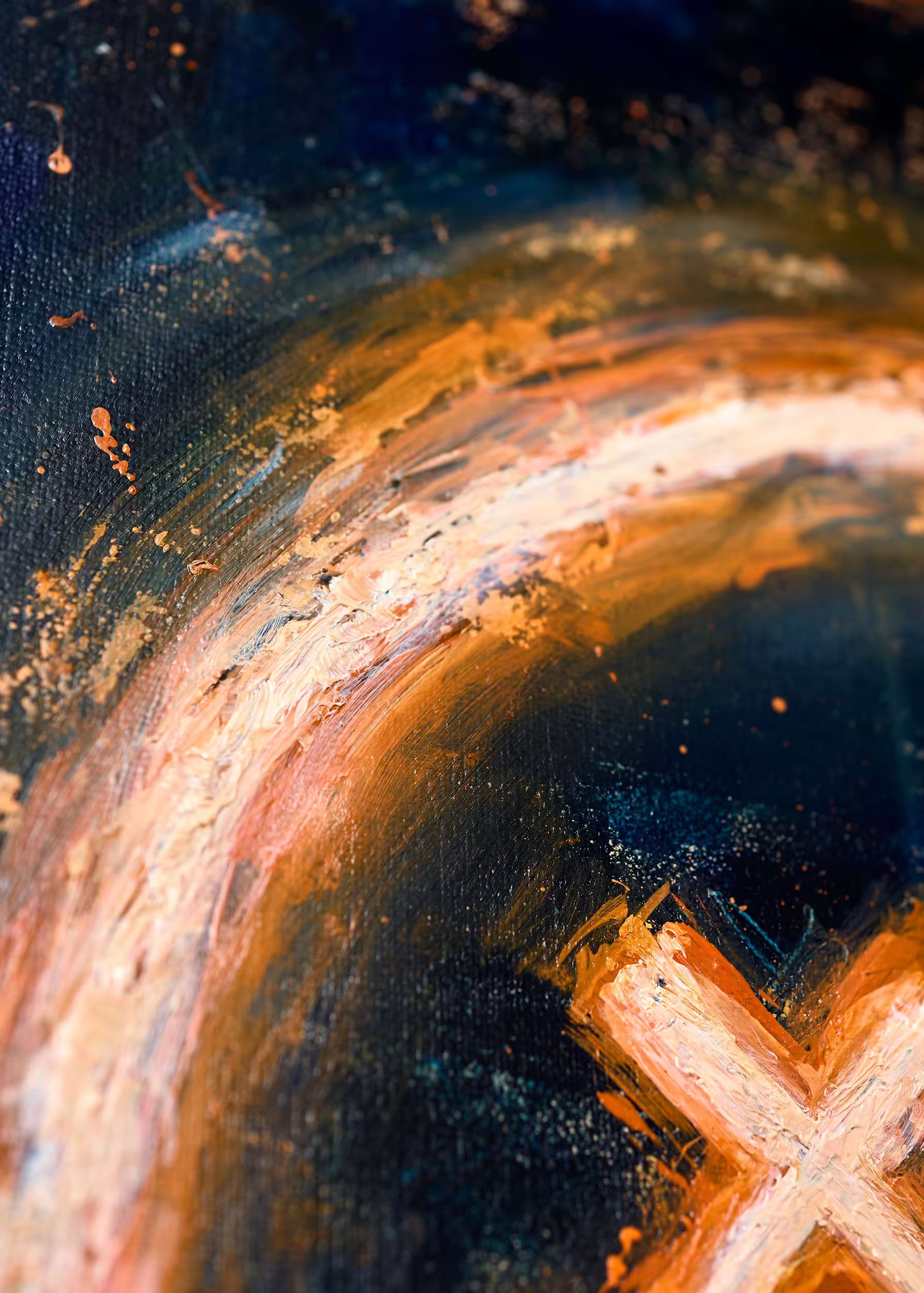 Esquina del lienzo pintado — marco de madera con pigmento cobre, pintura Smiley Crystal Peppers