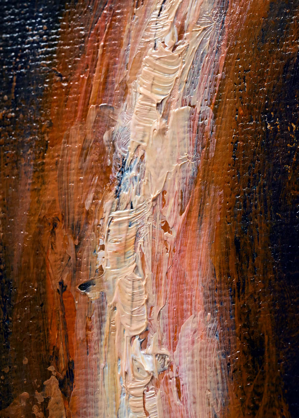 Detalle de goterones de pintura cobre sobre fondo azul oscuro — pintura original Smiley Crystal Peppers